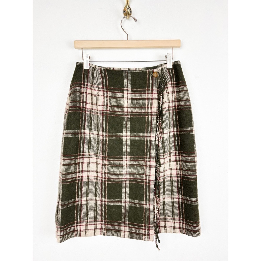 Vintage 90s Bice by Sag Harbor Green Plaid Wool Blend Knee Length Skirt Sz 8